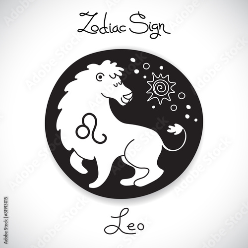 Leo zodiac sign of horoscope circle emblem in cartoon style.