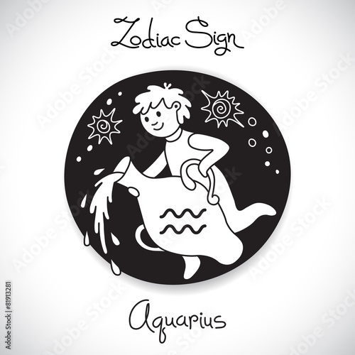 Aquarius zodiac sign of horoscope circle emblem in cartoon style