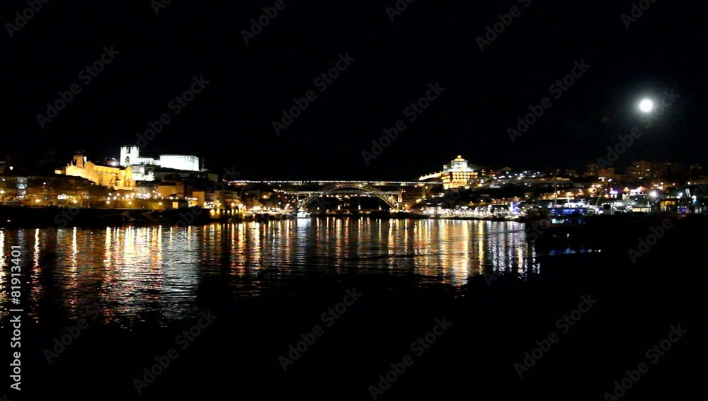 Porto, Portugal: Panoramic night view over Douro river Porto, Portugal: Panoramic night view over Douro river