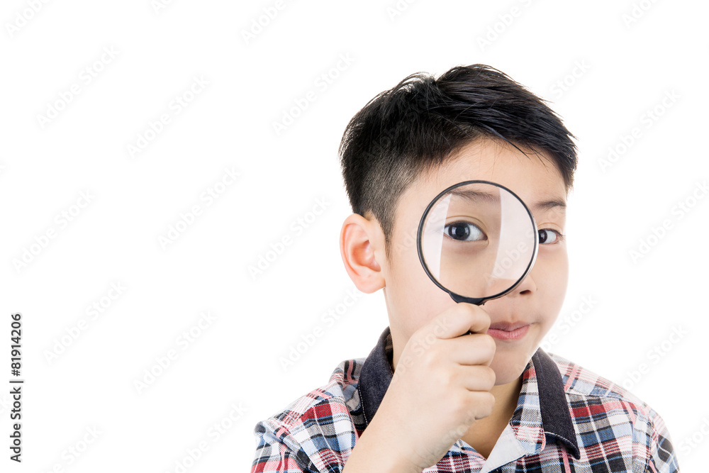 portrait of a young asian child looking through a magnifying gla portrait of a young asian child looking through a magnifying gla