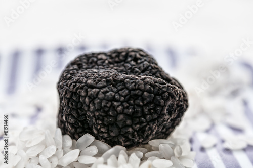 mushrooms black truffle on a plate whis rice