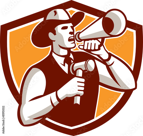 Cowboy Auctioneer Bullhorn Gavel Shield