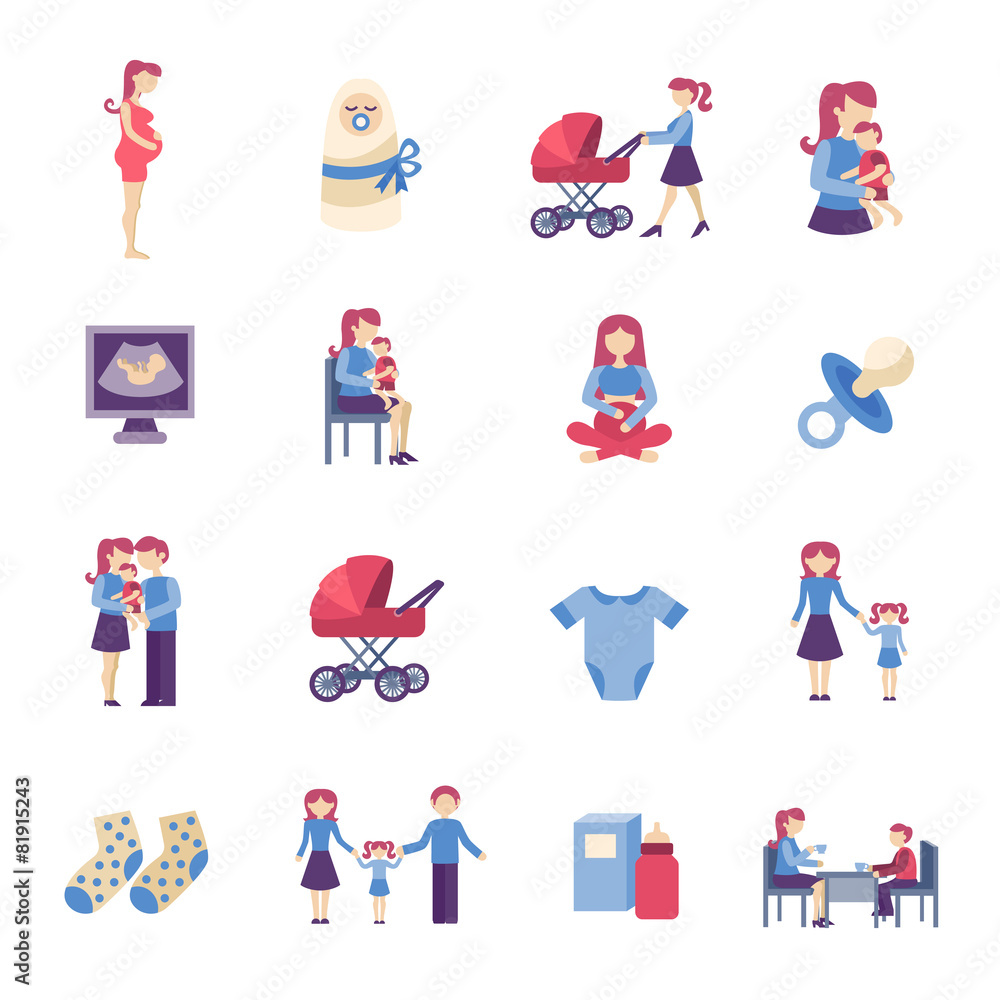 Fototapeta premium Motherhood Flat Icons Set