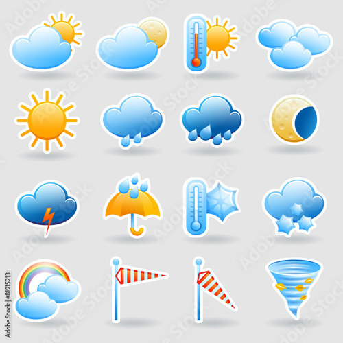 Weather forecast symbols icons set
