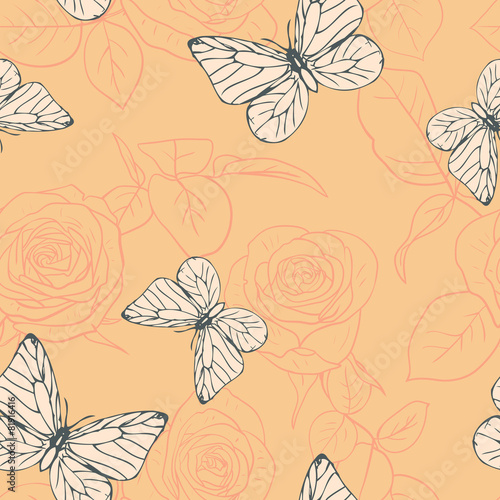 Wallpaper Mural Seamless pattern with roses and butterflies Torontodigital.ca