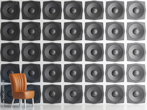 Foto Wall of black speakers, 3d illustration