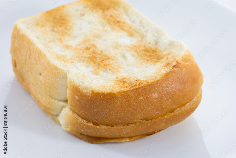 toasted bread on white background