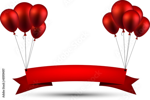 Celebrate red ribbon background with balloons.