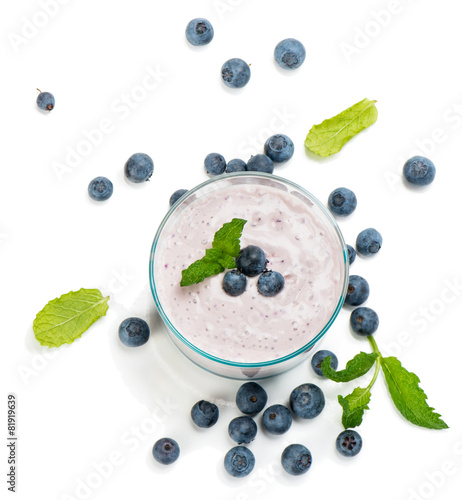 Blueberry smoothie, view from above