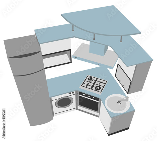 kitchen interior cutaway illustration modern style