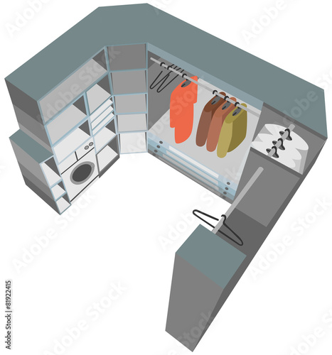 interior closet cutaway illustration wardrobe room 3d