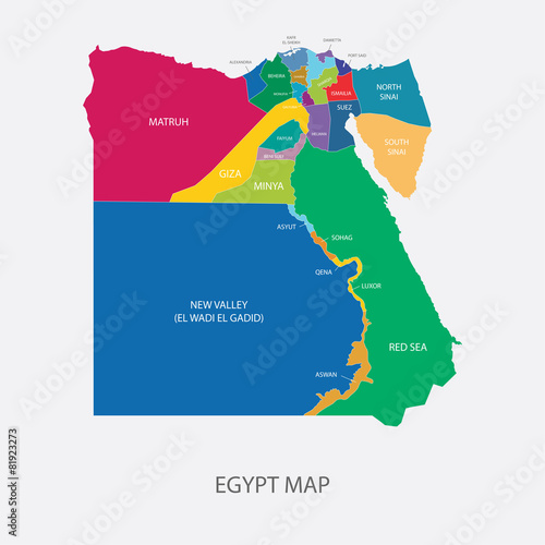 EGYPT MAP with regions flat design illustration vector