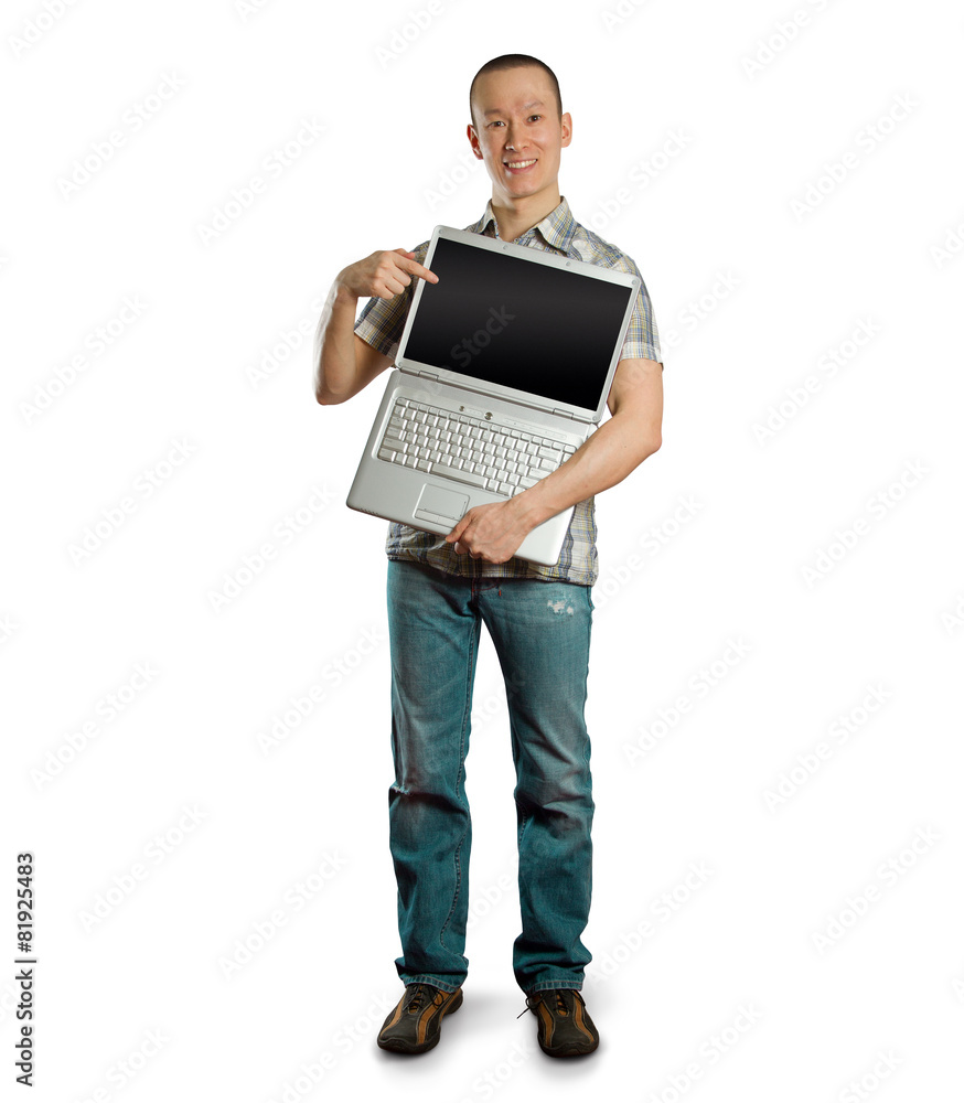 man with open laptop in his hands man with open laptop in his hands