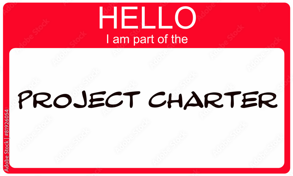 Red Hello I am part of the Project Charter name tag