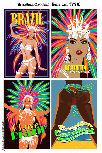 Brazilian carnival dancer, amazing costume. Vector illustration