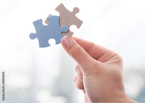 Human Hand. Holding a Blank Jigsaw Piece