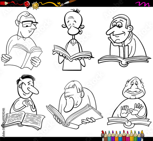 readers set cartoon coloring page