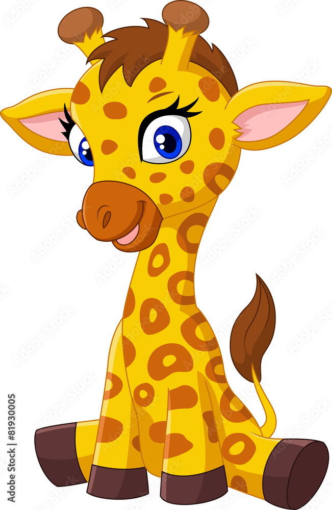 Naklejka premium Żyrafa dziecka kreskówka siedzi
