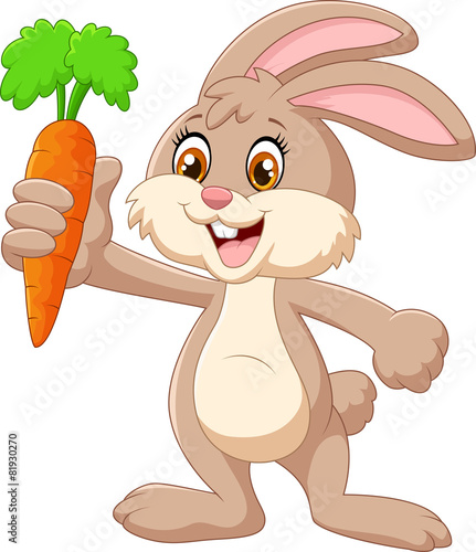 Cartoon happy rabbit holding carrot
