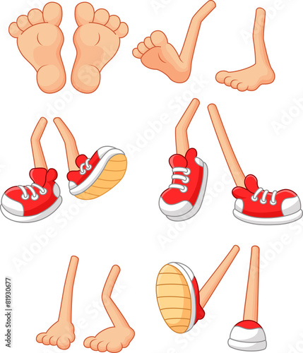 Cartoon walking feet on stick legs in various positions