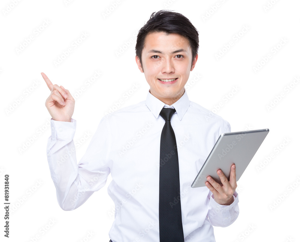 Businessman use of tablet and finger point out some idea Businessman use of tablet and finger point out some idea