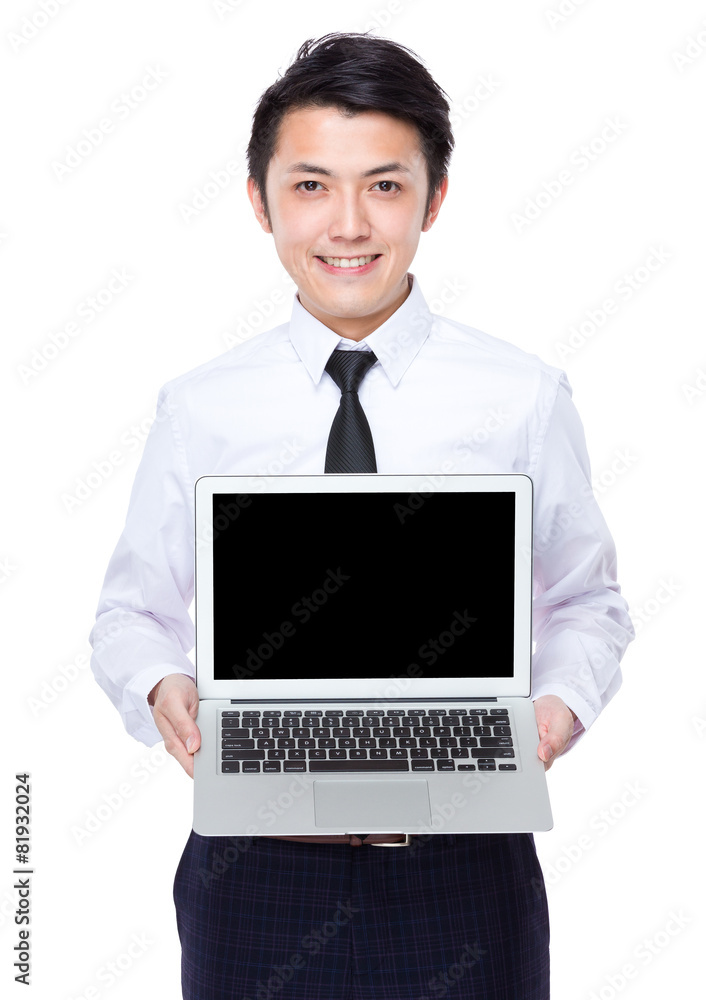 Businessman show with laptop computer Businessman show with laptop computer