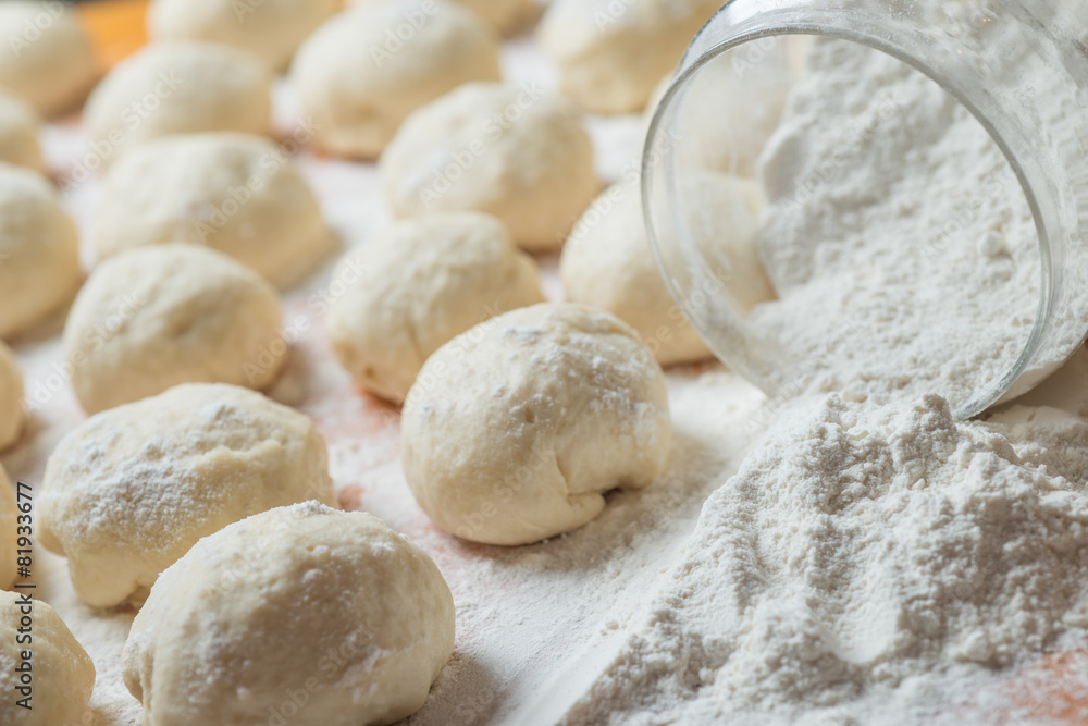 Small balls of fresh homemade dough Small balls of fresh homemade dough