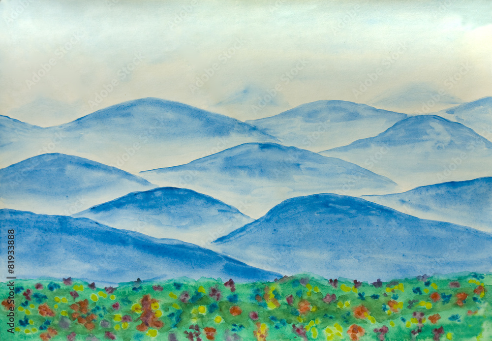 Fototapeta premium Blue hills, painting