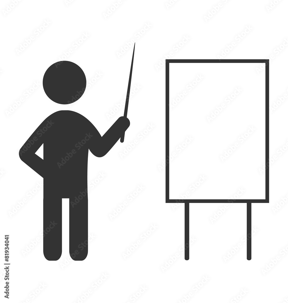 Flat icon with blank board like space for text and man with poin Flat icon with blank board like space for text and man with poin