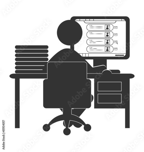 Flat computer icon with social network website isolated on white