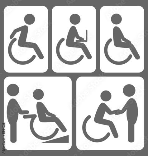 Disability people pictograms flat icons isolated on white backgr