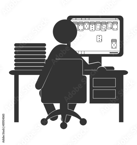 Flat computer icon with card game isolated on white background