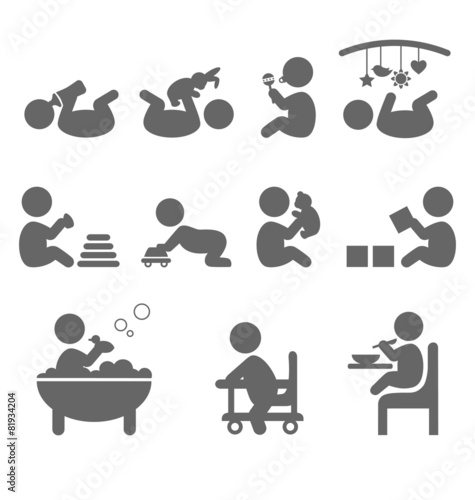 Baby action flat icons isolated on white background