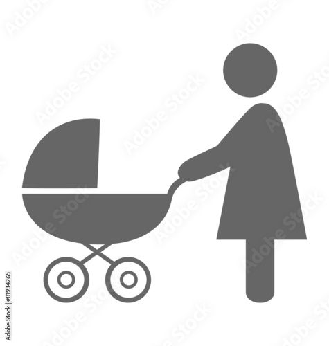 Woman with pram pictogram flat icon isolated on white background