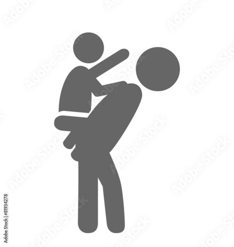 Father and baby play pictogram flat icon isolated on white backg
