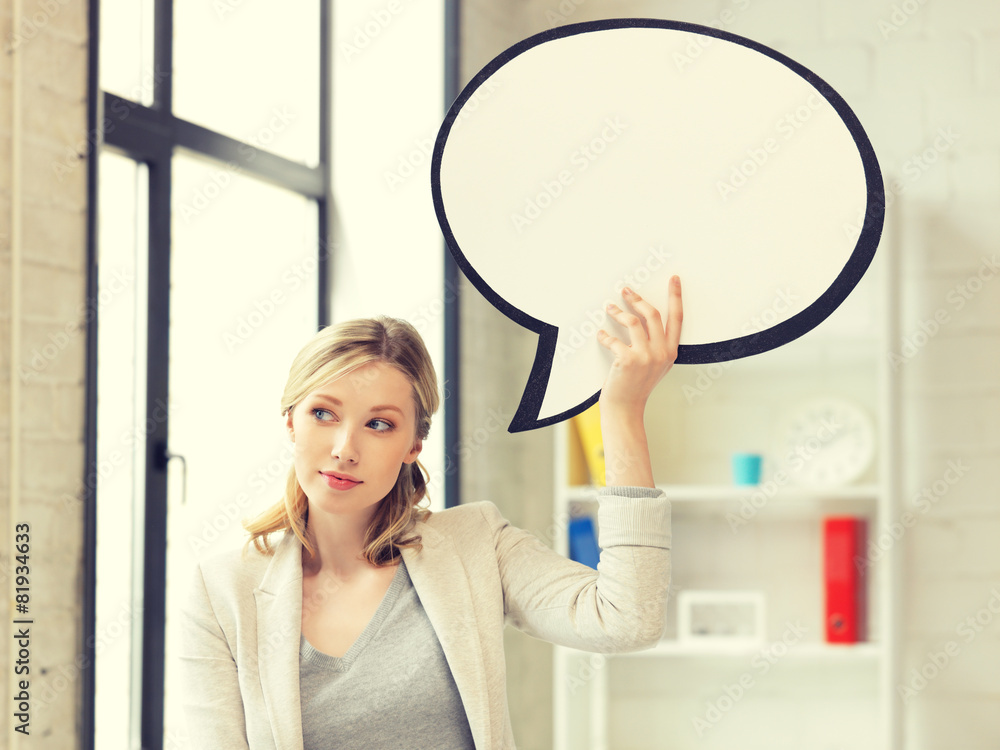 thinking businesswoman with blank text bubble thinking businesswoman with blank text bubble