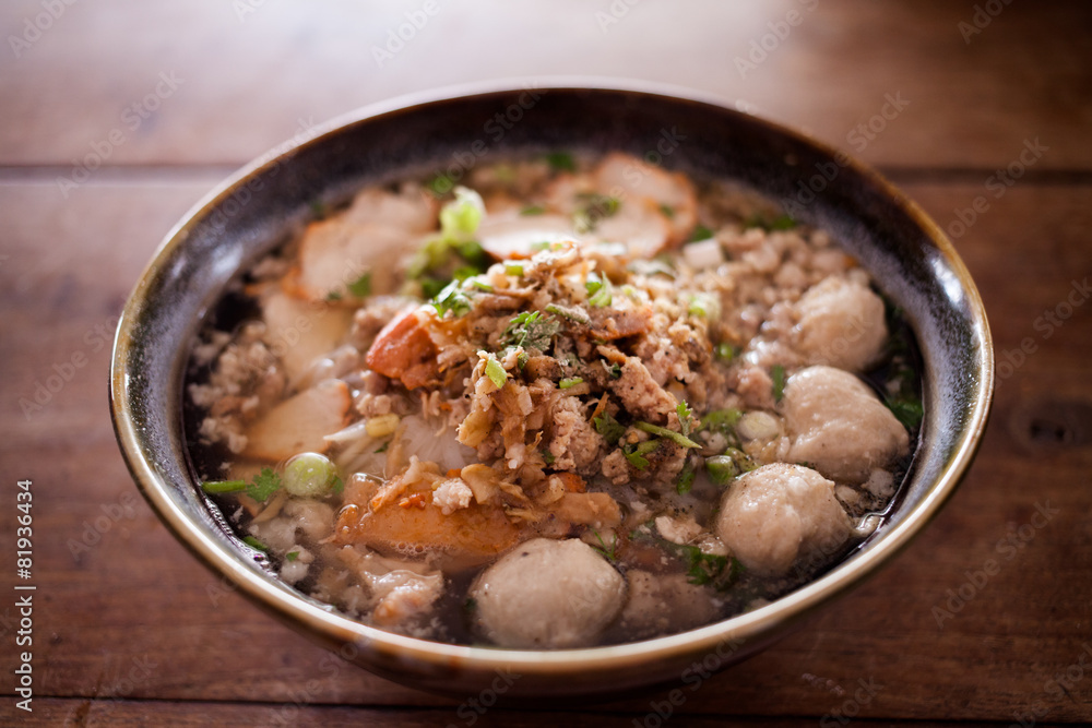 Noodle , Thai Noodle and meat balls. Noodle , Thai Noodle and meat balls.