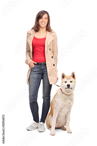 Full length portrait of a young girl posing with dog