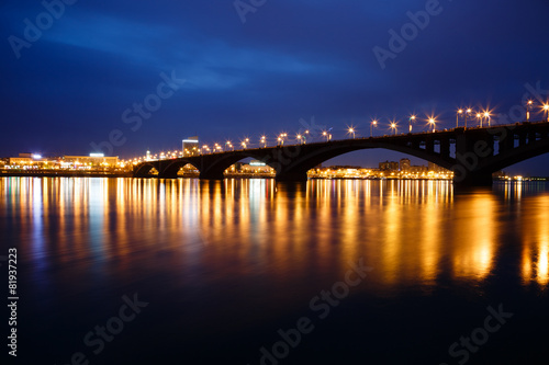 Decline, river Yenisei, municipal bridge view of the city © evgenii_v