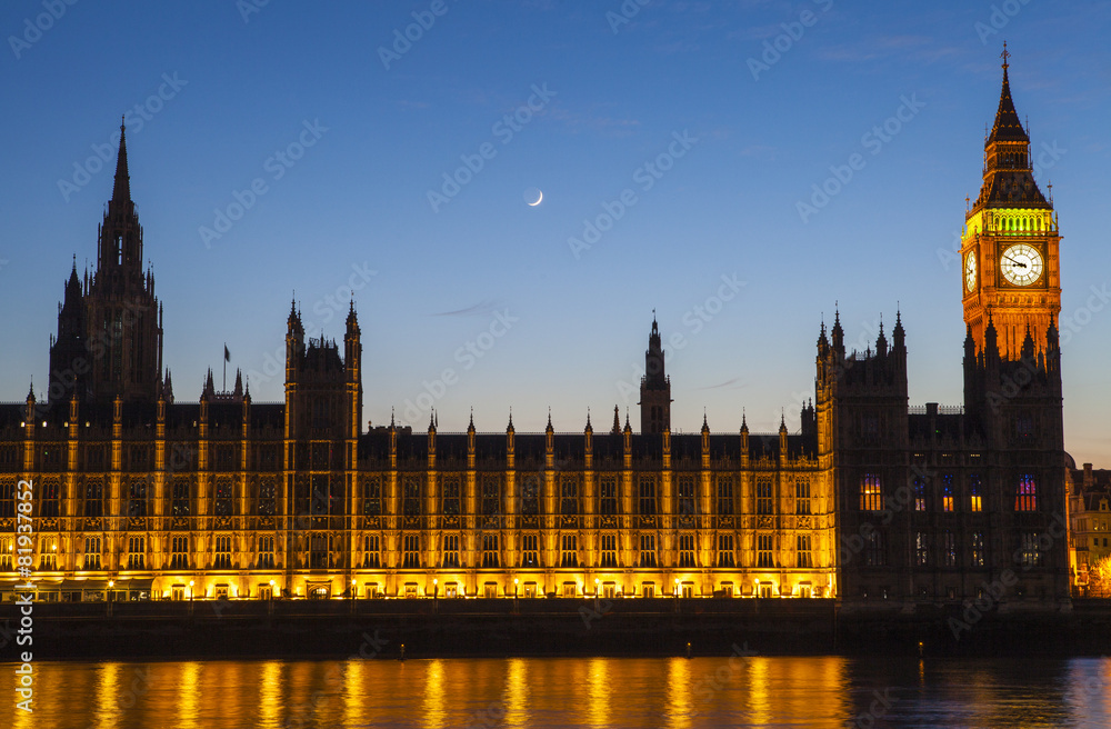 Houses of Parliament in London at Dusk