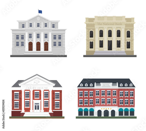 Set the city administration building and the hotel.