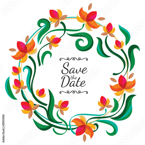 Vector floral frame with abstract colorful flowers. Wedding, bir