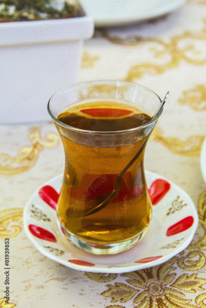 apple Turkish tea in a traditional cup in a cafe apple Turkish tea in a traditional cup in a cafe
