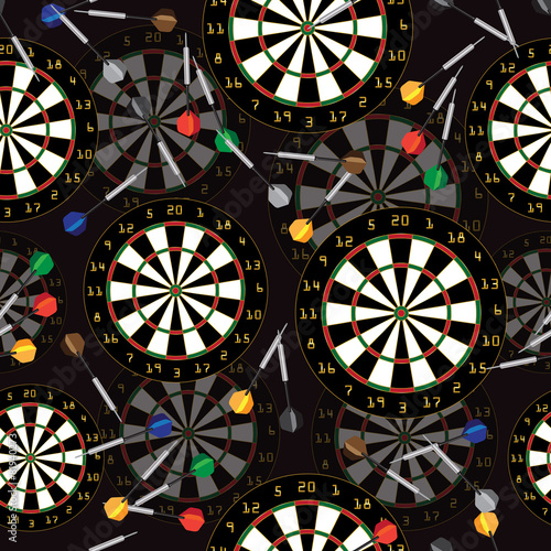 Darts Target and darts vector seamless background.