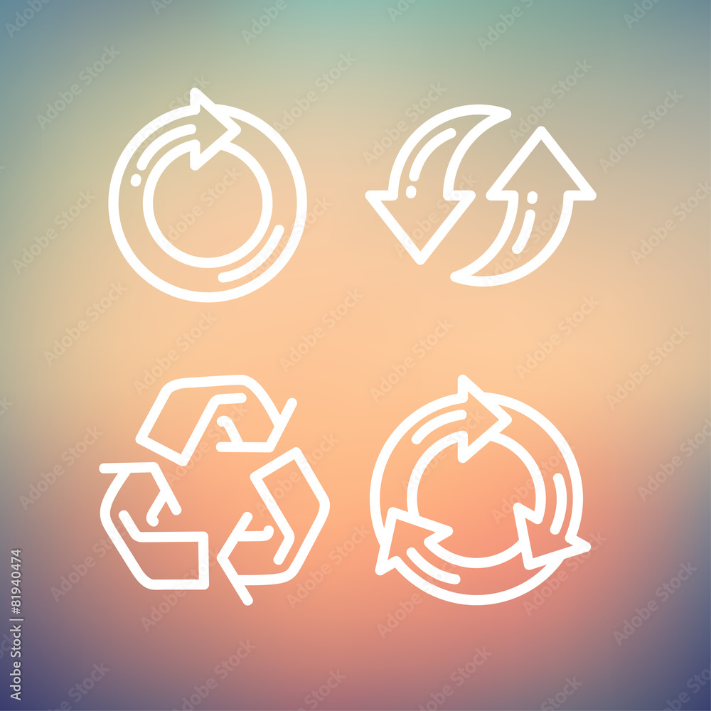 Set of recycle arrow thin line icon Set of recycle arrow thin line icon