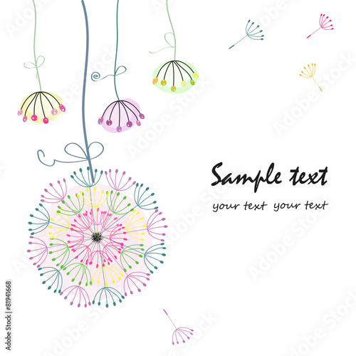 Hanging dandelion flower greeting card vector