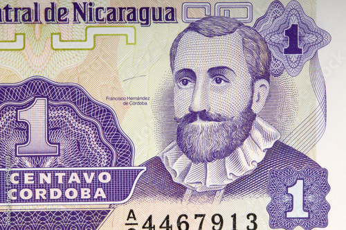 fragment old banknote of Nicaragua