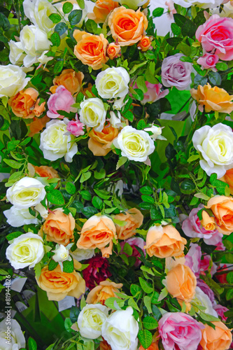 Background of artificial roses