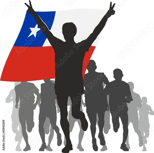 Athlete with the Chile flag at the finish