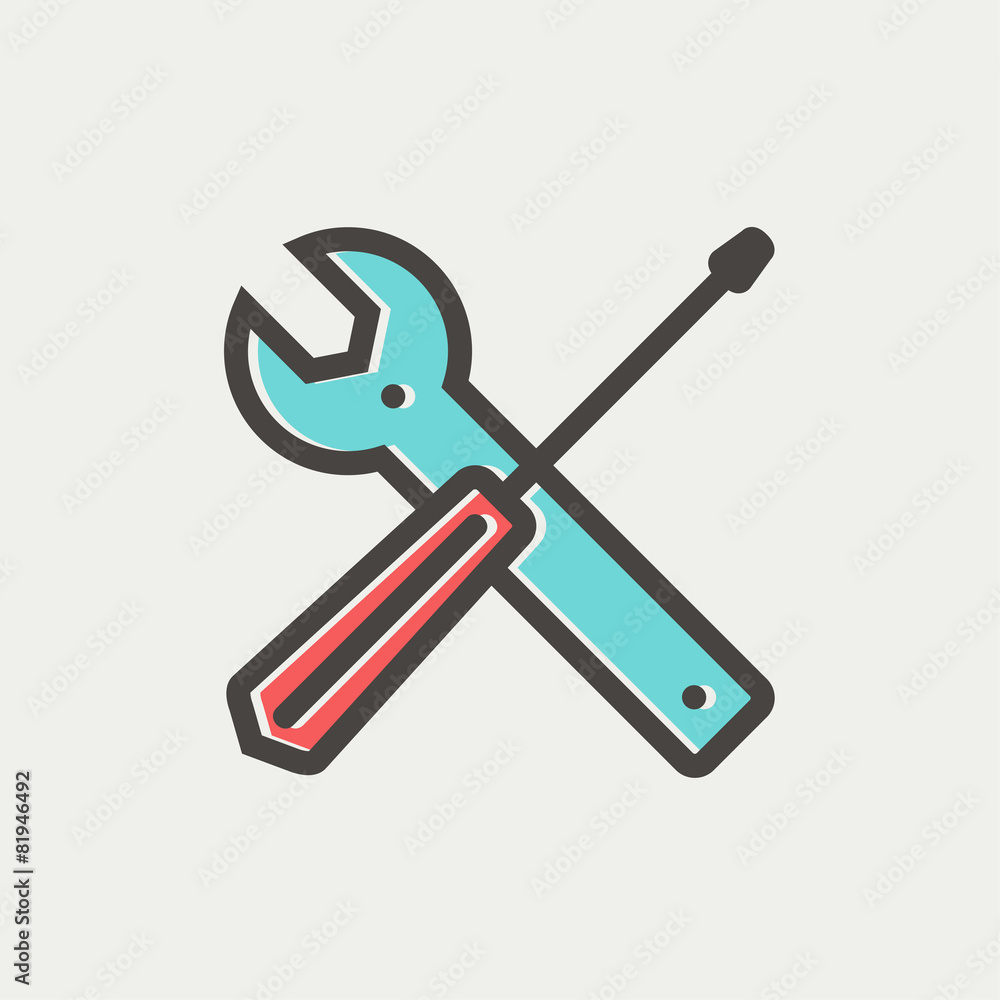 Screw driver and wrench tools thin line icon Screw driver and wrench tools thin line icon